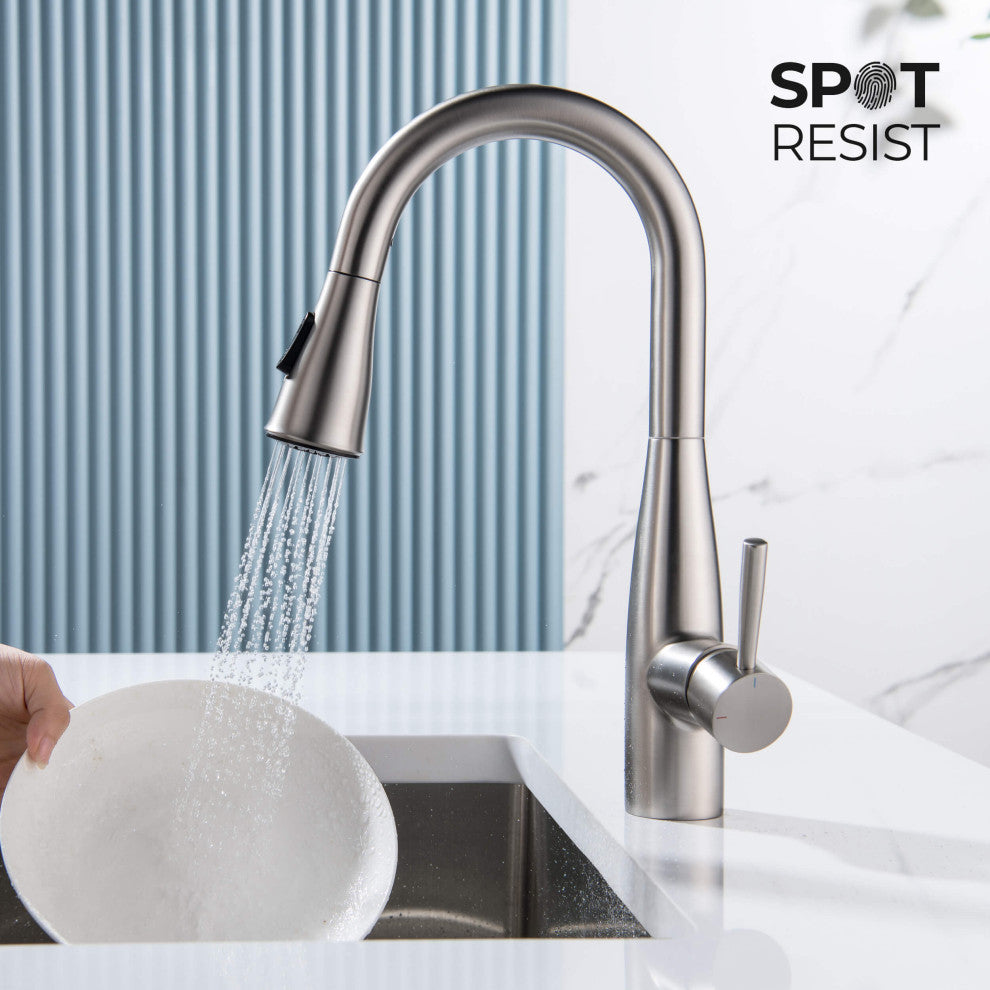 Bari Single Handle Pull Down Sink Faucet and Soap Dispenser, Brushed Nickel