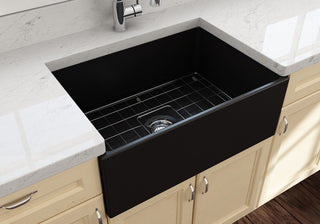 27 in. Single Bowl Kitchen Sink with Bottom Grid,Strainer in Matte Black