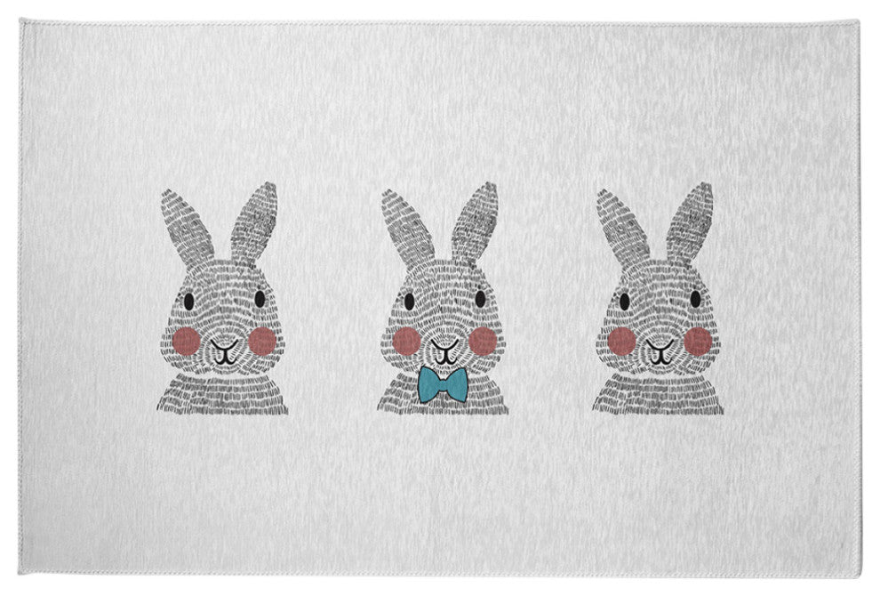Bunny Triplets Easter Chenille Rug, Explorer Blue, 2'x3'