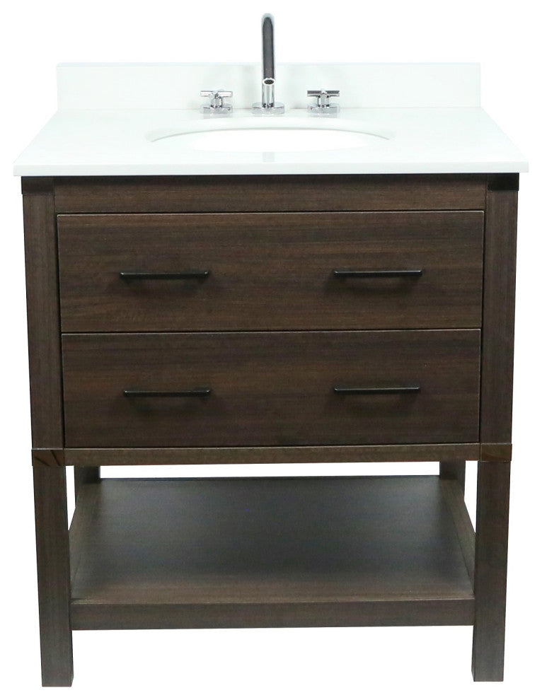 Single Vanity, Dark Gray RG Finish Top With White Engineered Stone And Oval Sink, 31"