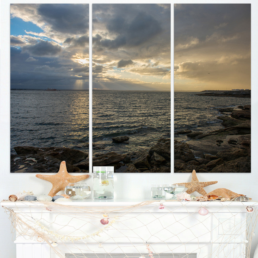 "Cloudy Australian Seashore in Sydney" Metal Wall Art, 3 Panels, 36"x28"