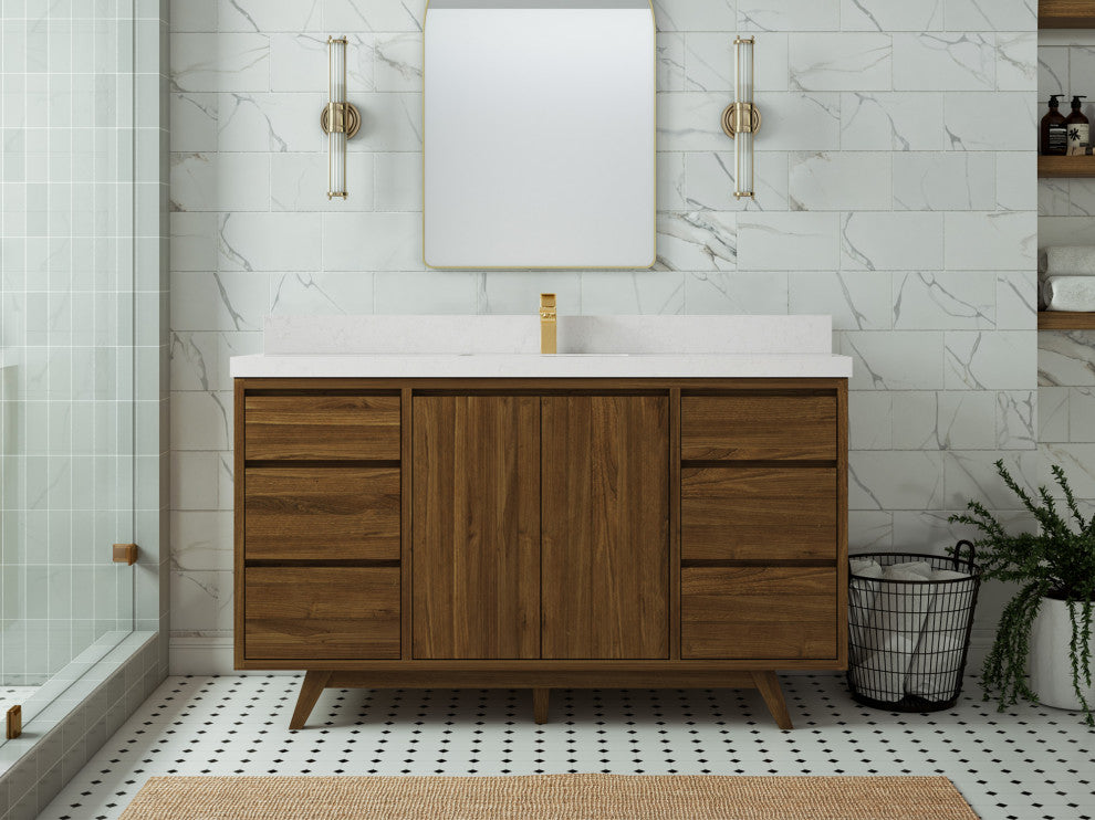 Madison Teak 60 Single Bathroom Vanity in Dark Natural 2" Carrara Quartz