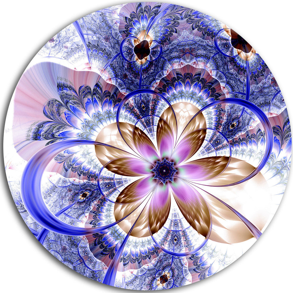 Blue Light Fractal Flower, Digital Art Floral Disc Metal Wall Art, 11"