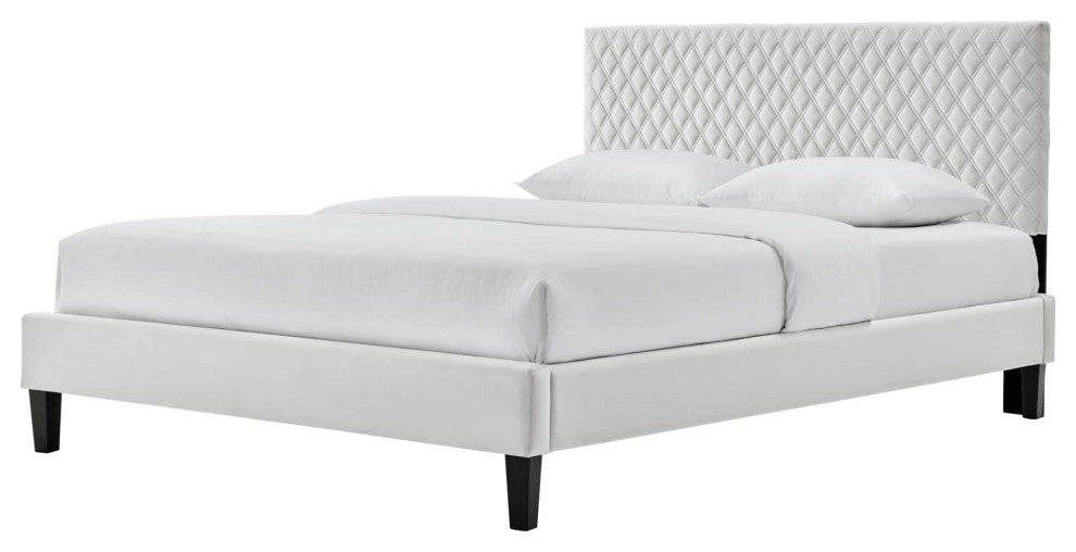 Platform Bed Frame, King Size, Gray, Velvet, Modern, Bedroom Guest Suite