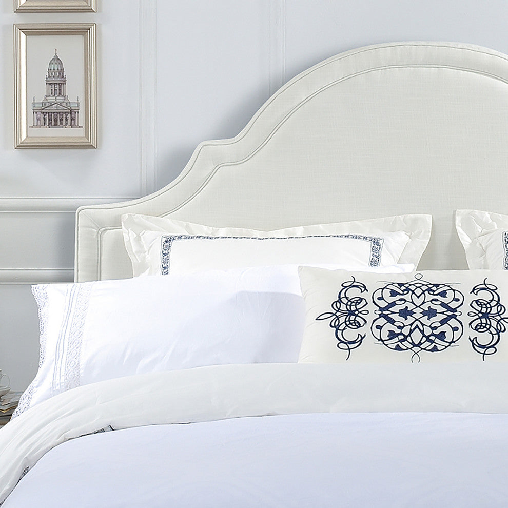 Catherine Arched Upholstered Camelback Headboard, Antique White Polyester, King