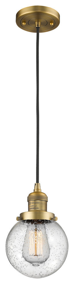 Beacon 1-Light LED Pendant, Brushed Brass, Glass: Seedy