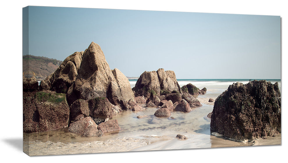 "Large Rocks At Coast Panorama" Seashore Wall Art, 40"x20"