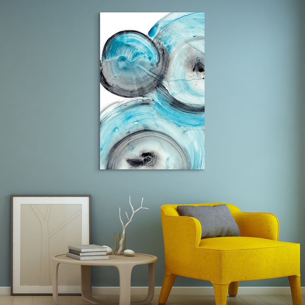 Blue Circles Abstract Wall Art Printed on Frameless Free Floating Tempered Glass