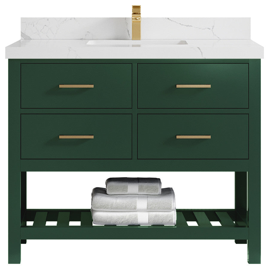Parker 42 Single Sink Bath Vanity in Lafayette Green  2" Calacatta Laza