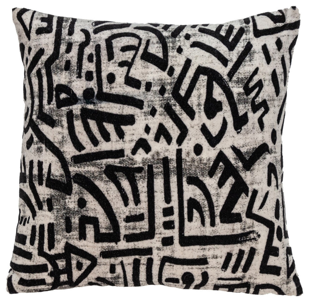 Black and White Abstract Velvet Throw Pillow