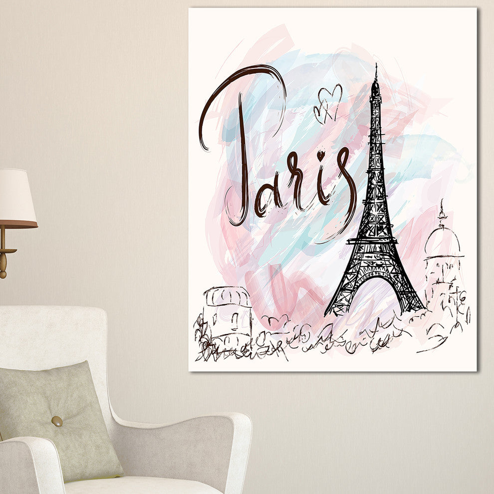 "Illustration With Eiffel Tower" Abstract Cityscape Canvas Print, 30"x40"