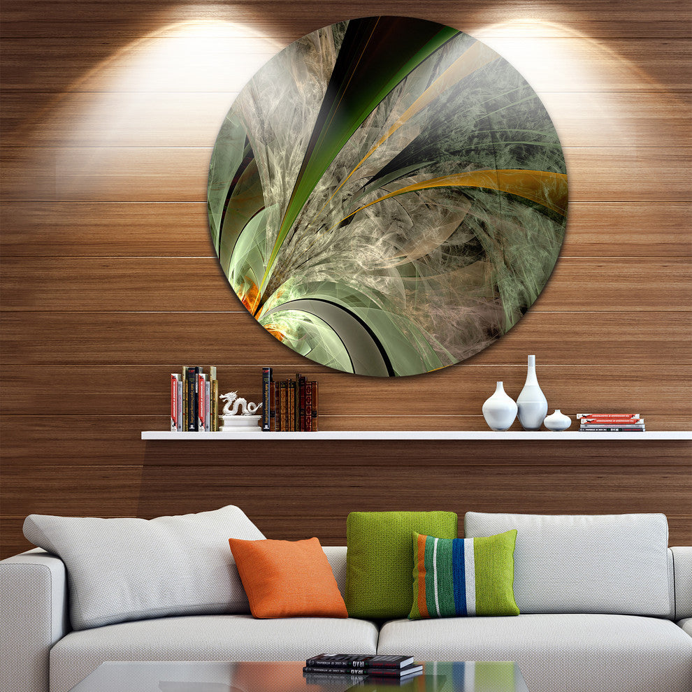 Symmetrical Fractal Flower In Green, Modern Floral Round Wall Art, 36"