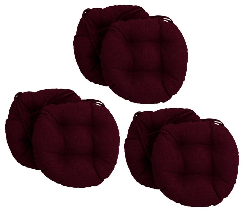 16" Spun Polyester Solid Outdoor Round Tufted Chair Cushions, Set of 6, Merlot