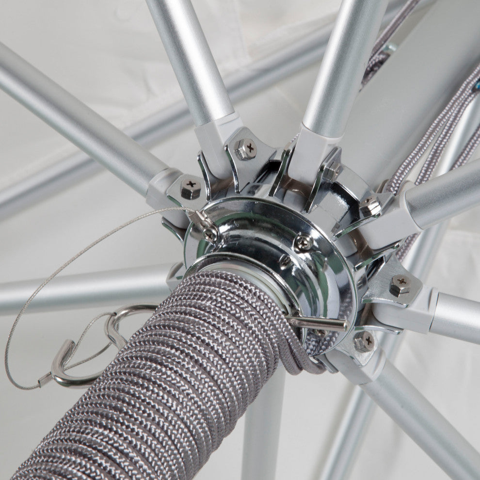 9' Round Double Pulley Commercial Contract Umbrella, Silver, Antique Beige