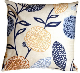 Pillow Decor - Country Floral Blue and Yellow 22 x 22 Throw Pillow