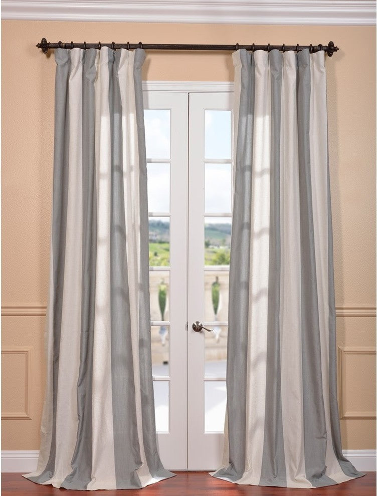 Del Mar Gray Linen Blend Stripe Curtain Single Panel, 50"x96"