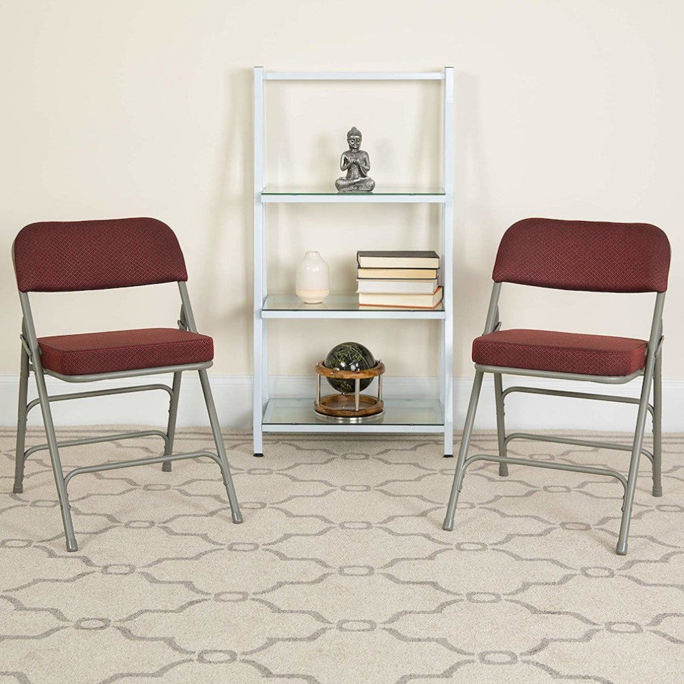 Triple Braced & Double Hinged Burgundy Fabric Metal Folding Chair pack of 4