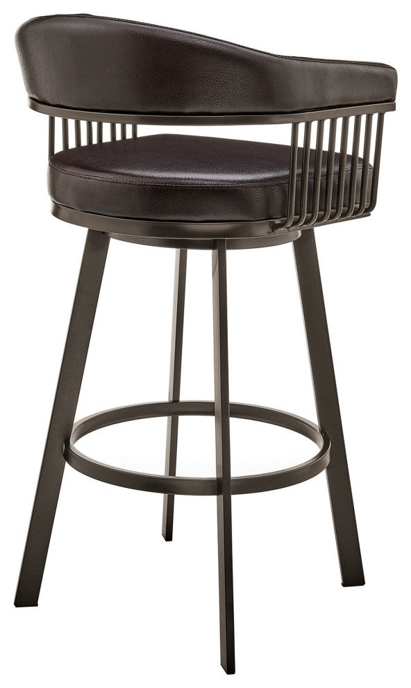 Benzara BM282066 30" Modern Bar Stool, Vegan Faux Leather, Swivel, Dark Brown