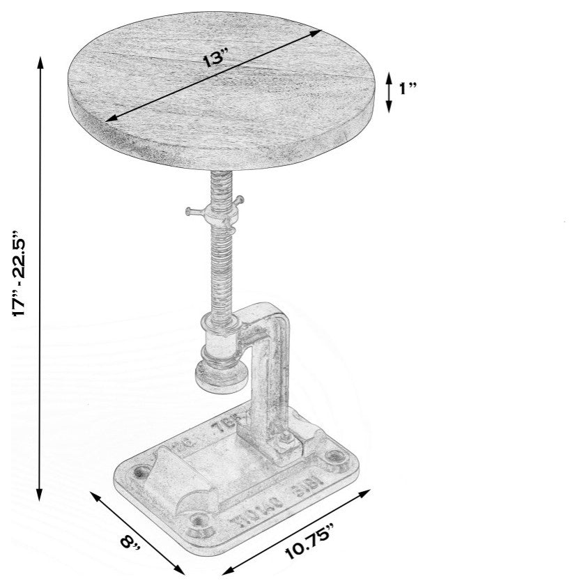 Ellis Adjustable Pedastal Side table, Black