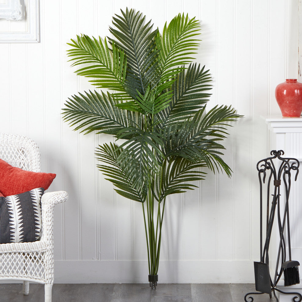 Lifestyle image showing the palm tree in a real room environment with the full plant visible.