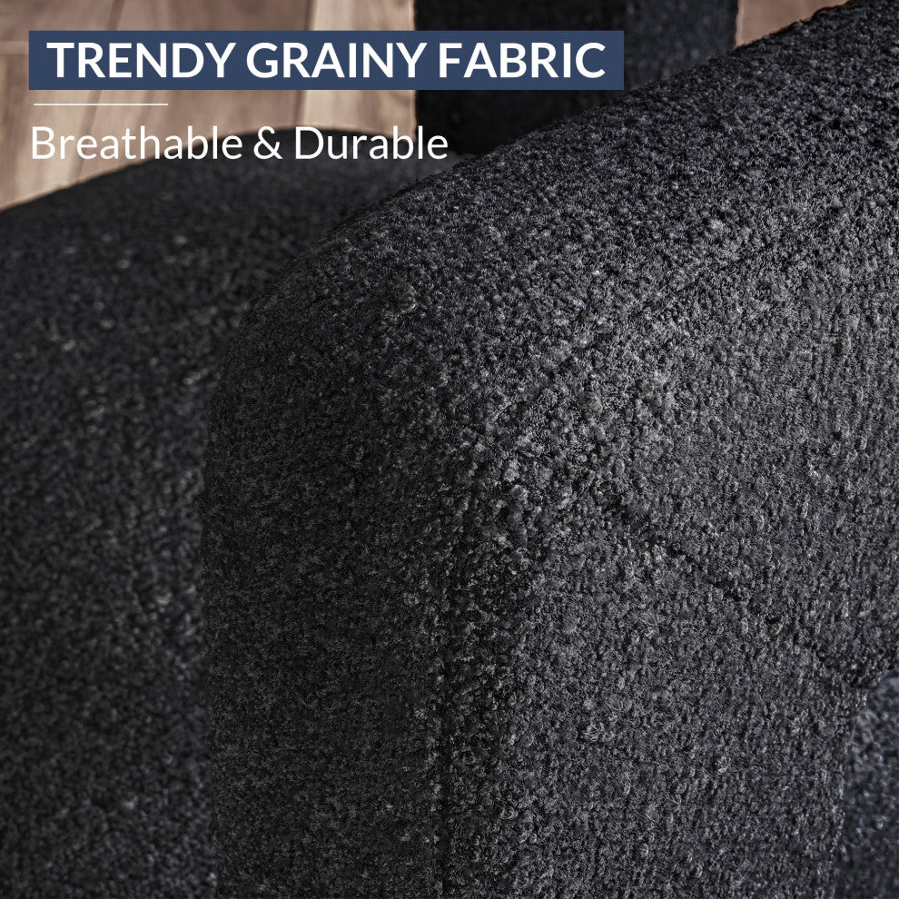 Boucle Chair, Linen Dining Chair with Barrel Sidearms and Back (Black)