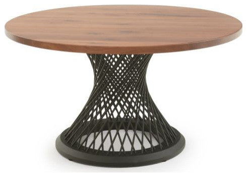 Modern Twisted Spoke Hardwood Dining Table- Black Base, Black Walnut, 66x66x31