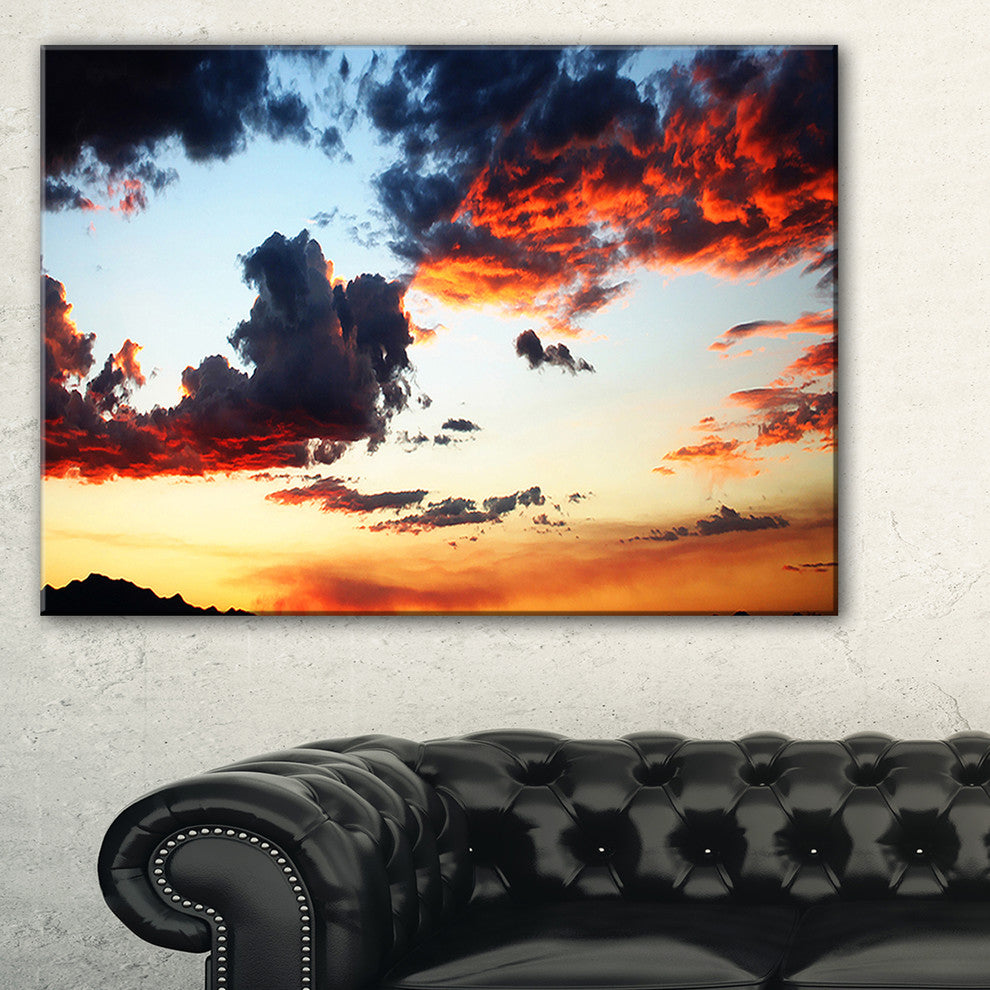 "Blazing Sky With Clouds Panorama" Extra Large Seascape Art Canvas, 32"x16"
