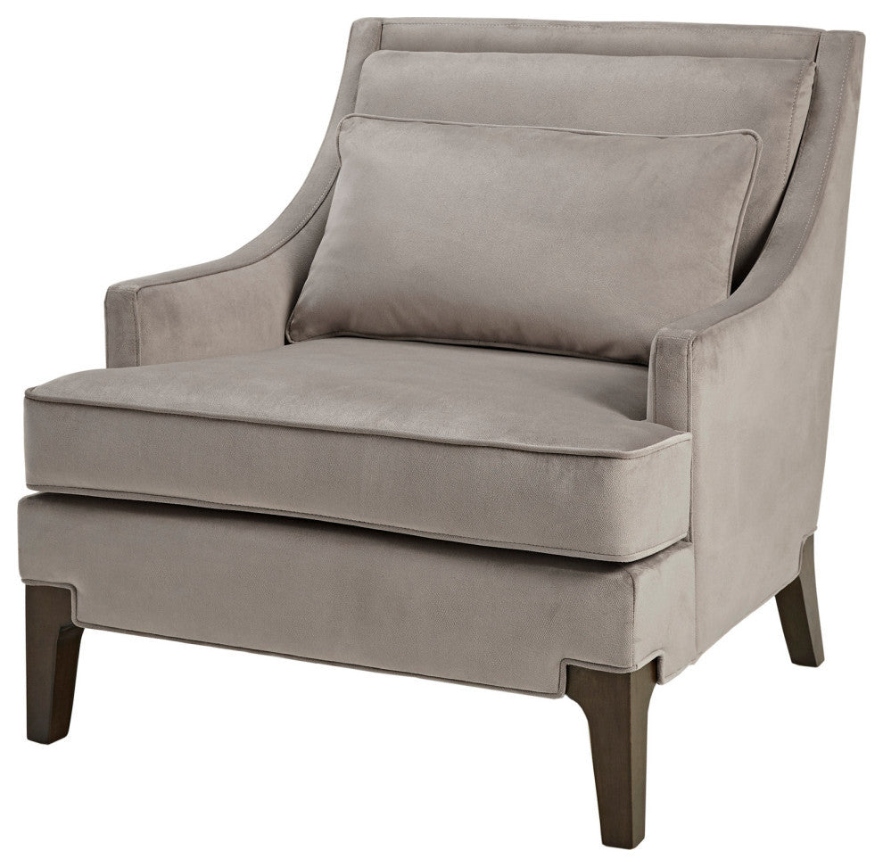 Martha Stewart Anna Velvet Lounge Chair with Included Lumbar Pillow, Grey