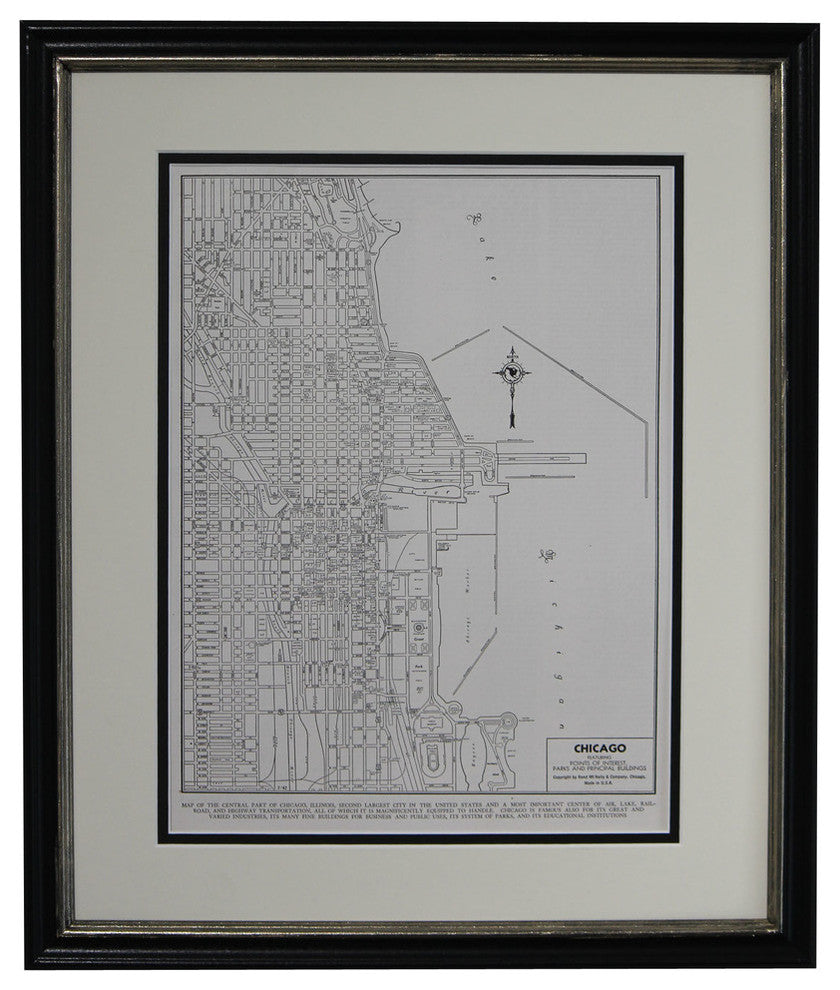 Vintage Chicago, Illinois Map, Framed Original Chicago Map- Authentic 1940s