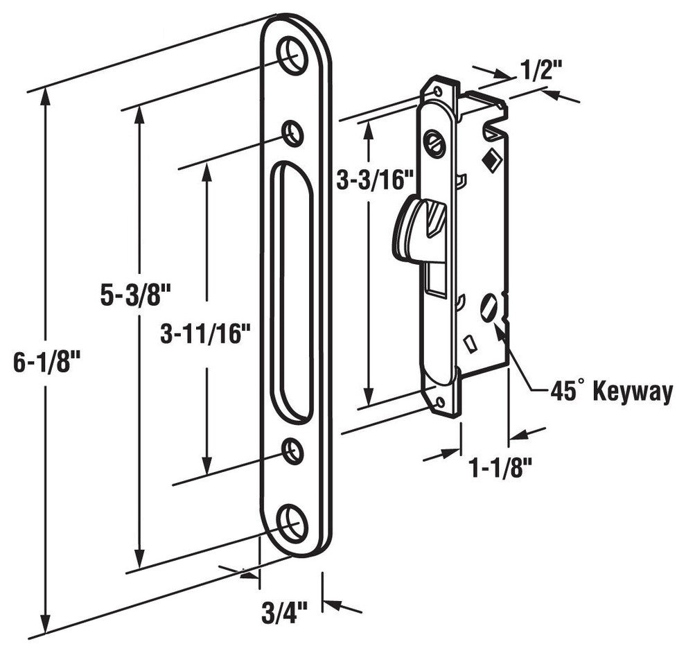 FPL Sliding Door Lock, Stainless Steel, #14 Faceplate