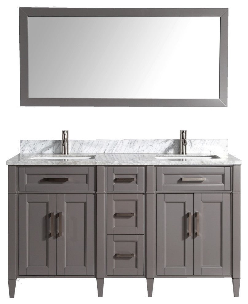 Vanity Set With Carrara Marble Top, 60", Gray, Led Touch-Switch Mirror