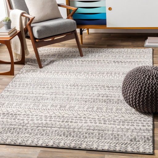 Surya Sunderland SUN-2304 5'3" Round Rug, Medium Gray/White