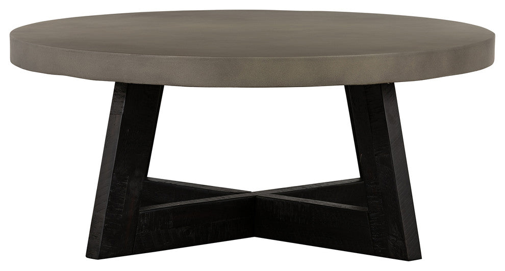 Chester Modern Concrete and Acacia Round Coffee Table