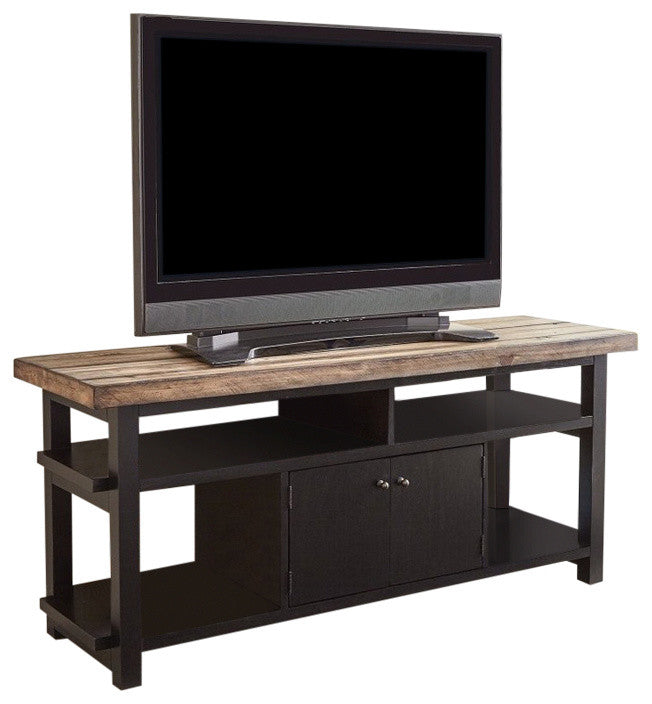 Useful Rustic Two-Tone TV Console, Brown and Black