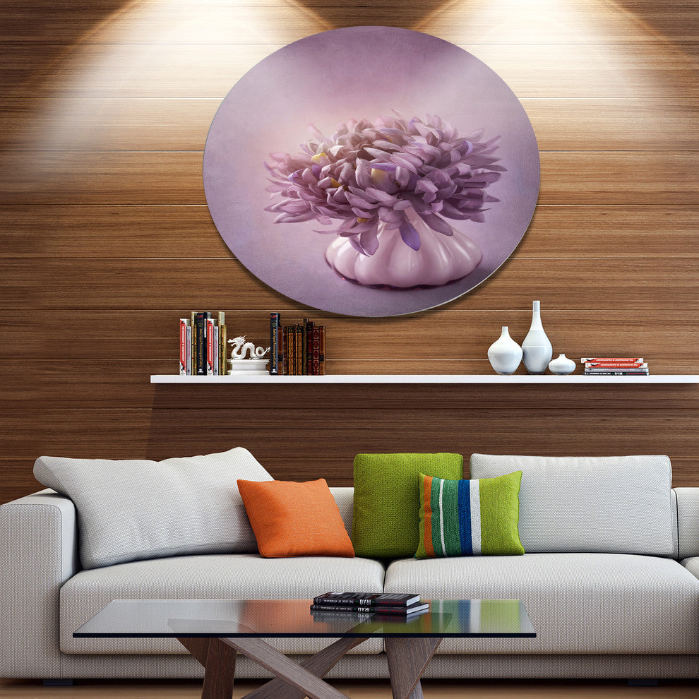 Autumn Purple Flower In Vase, Floral Round Wall Art, 36"