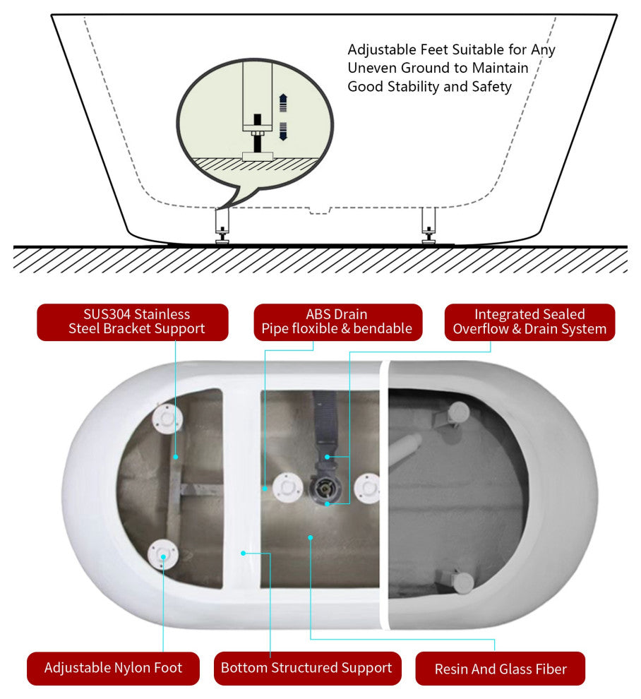 Acrylic Freestanding Soaking Bathtub in White, 67"29"