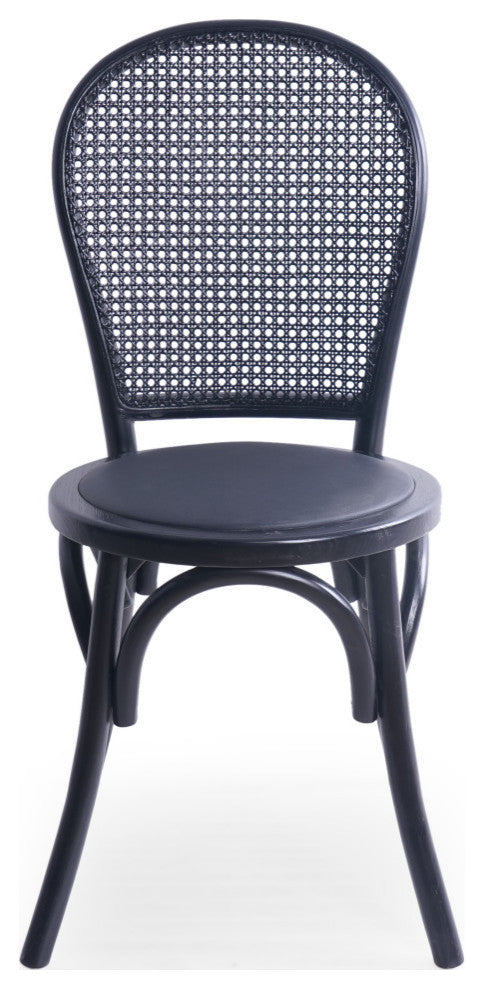 Cano Beech Wood and Rattan Dining Chair With Faux Leather Cushion, Set of 2, Black/Black
