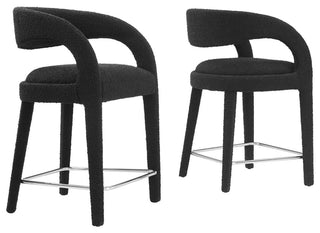 Pinnacle Boucle Upholstered Counter Stool Set of 2, Black Silver