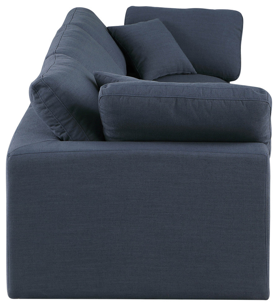Comfy Upholstered Modular Sofa, Navy, 3-Piece: 1 Armless Chair, 2 Corner Chair, Linen Textured Fabric