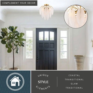 Burbank 4-Light Gold Brass Waterfall Semi Flush Mount Ceiling Fixture Leaf Glass