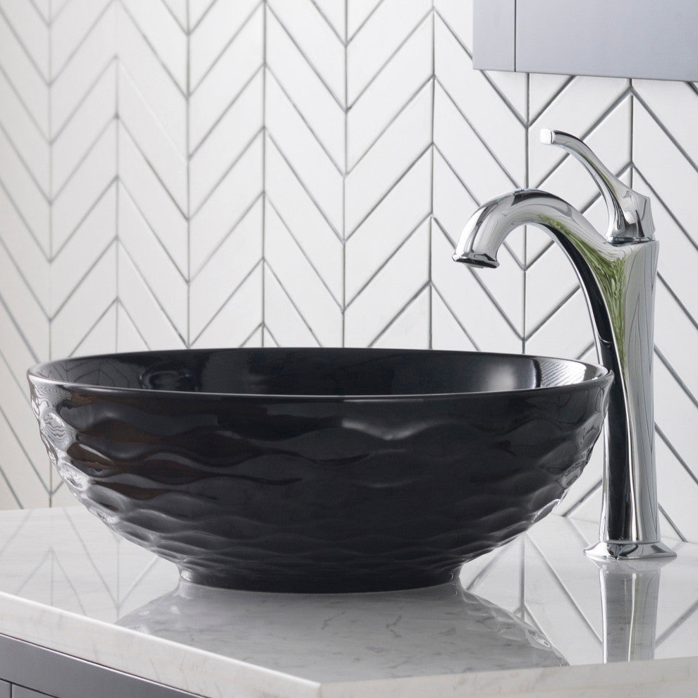 Viva Ceramic Round Vessel Bathroom Sink, Black