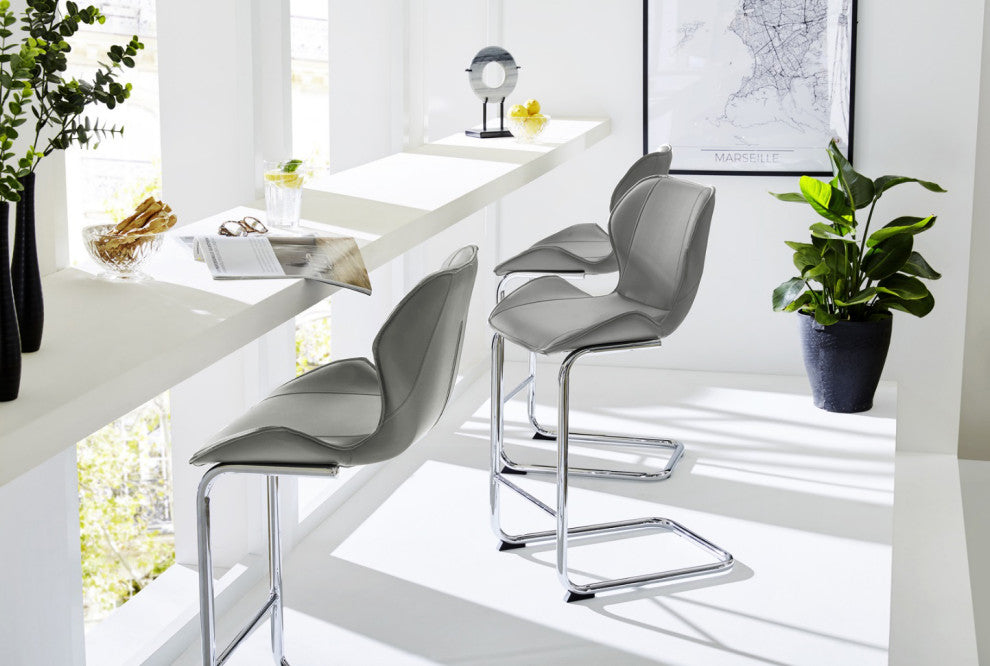 Modern PU 4 Bar chairs with Metal Legs for Dining,kitchen and Bar, Grey