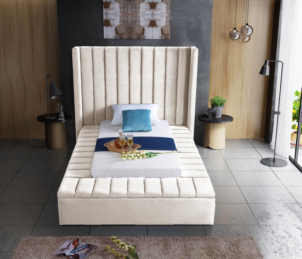 Kiki Velvet Bed, Cream, Twin