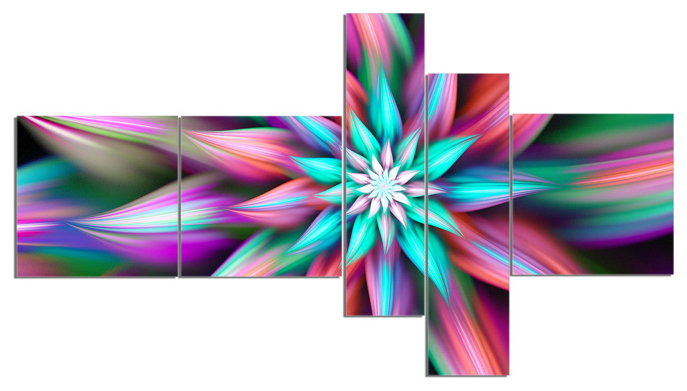 Dance of Multi Color Exotic Flower, Floral Canvas Art Print, 60"x32", 5 panels