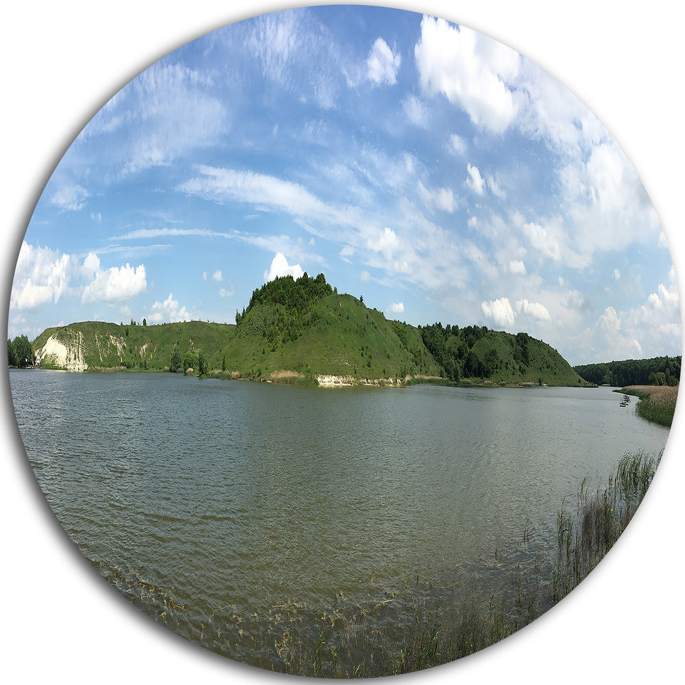 Wide Lake Trees Sky Landscape, Landscape Round Wall Art, 11"