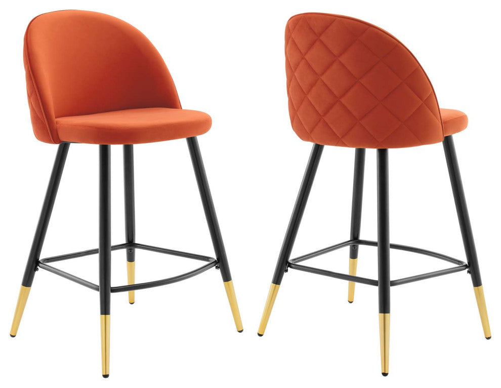 Cordial Performance Velvet Counter Stools Set of 2 Orange