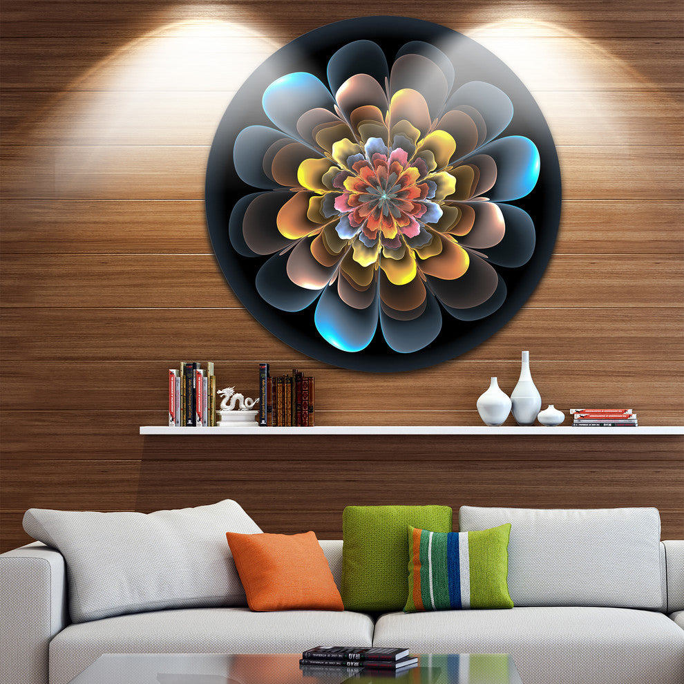 Fractal Flower Macro Close-Up, Floral Digital Disc Metal Artwork, 11"