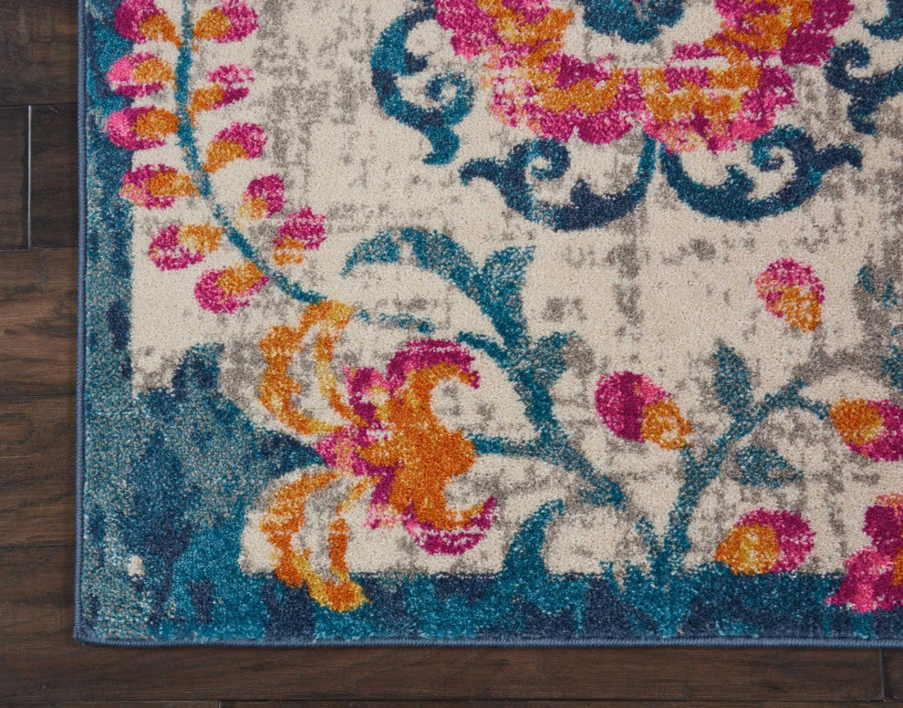 7' X 10' Ivory Floral Dhurrie Area Rug
