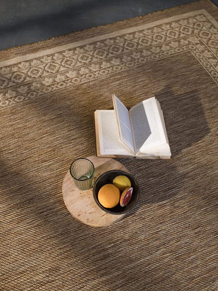 Outdoor Collection Oriental Accent Water Proof Rug, Neutral, 5'3"x7'6"