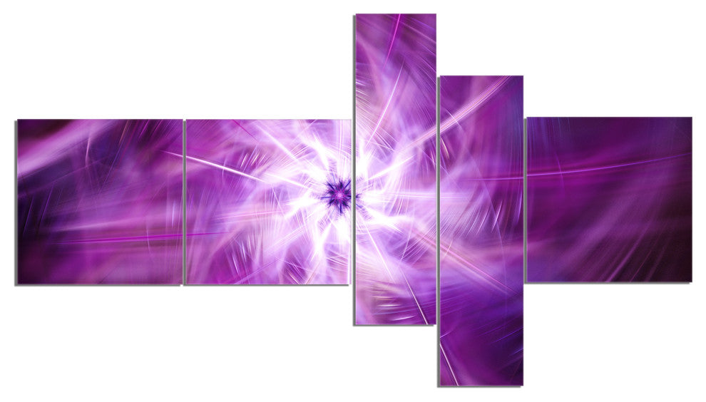 Rotating Bright Purple Fireworks, Floral Canvas Art Print, 60"x32", 5 panels